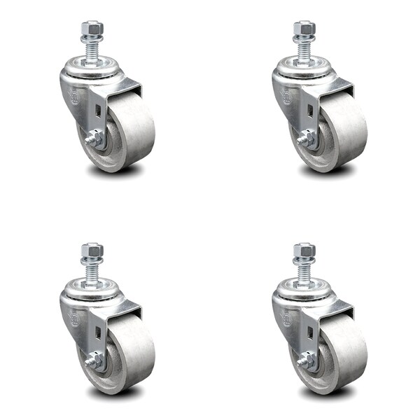 Semi Steel Swivel TS Caster w/RB w/3" Wheels & 3/8" Stem-4 Swivel, 4PK
